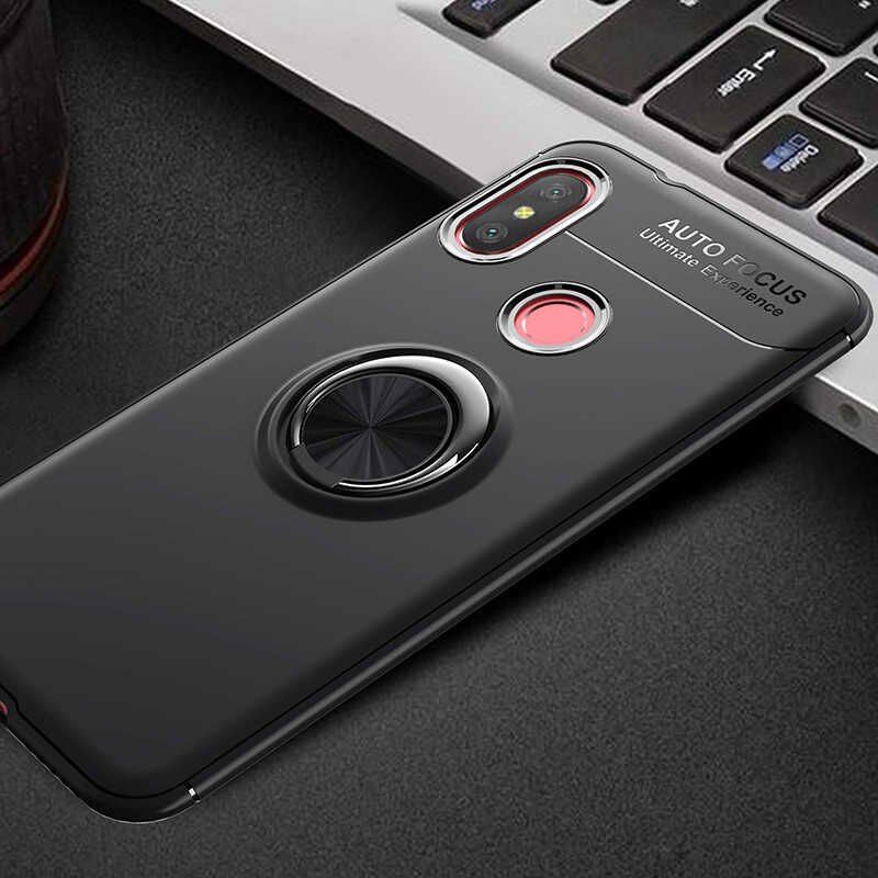 Xiaomi Redmi Note 6 Pro Kılıf Kamera Çıkıntılı Renkli Yüzüklü Standlı Mıknatıslı Kapak (RAVEL) Siyah-Kırmızı