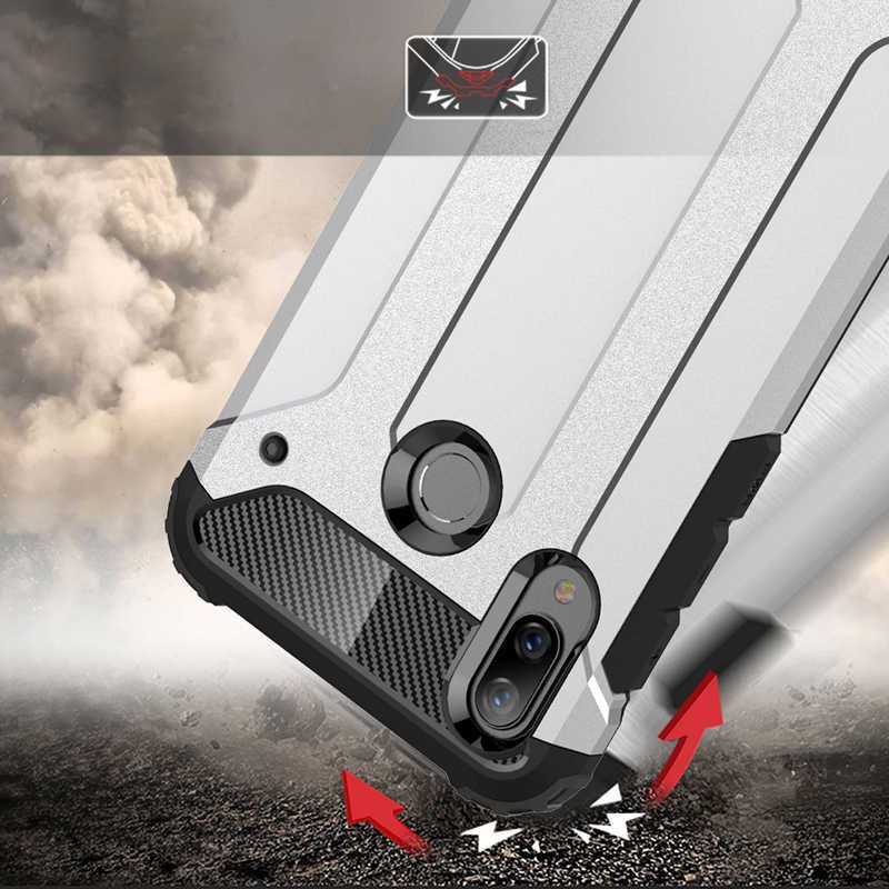 Huawei Honor 8C Kılıf Armor Köşe Korumalı Çift Katman Tank Zırh Kapak (CRASH) Gri