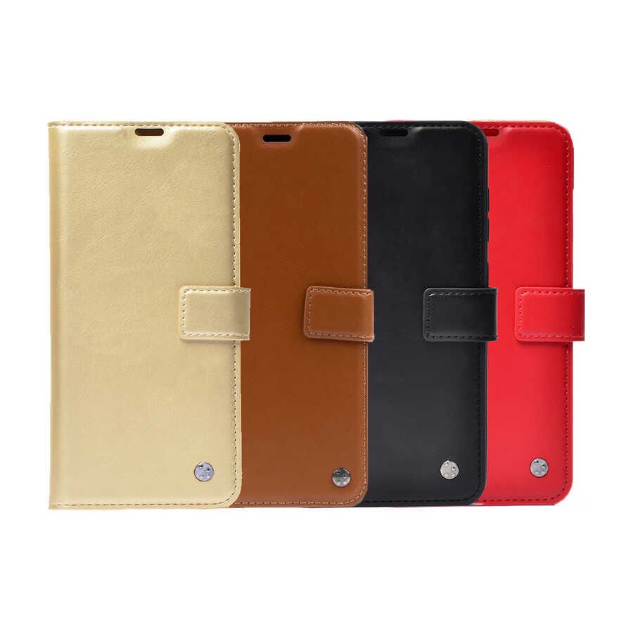 Xiaomi Redmi 9T Kılıf Pu Deri Kapaklı Standlı Kartlıklı Bölmeli Deluxe Cüzdan Gold