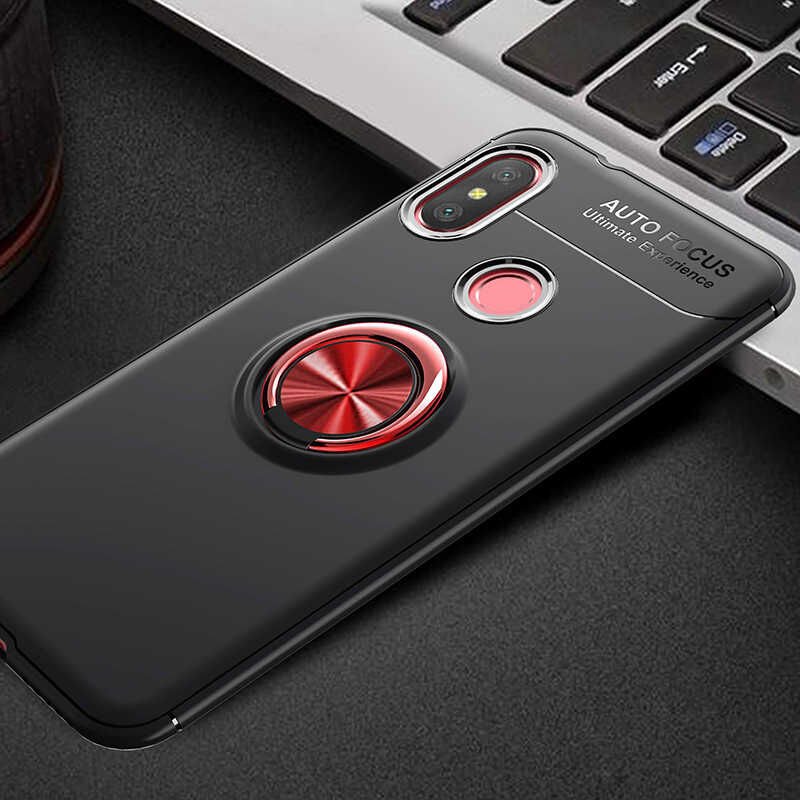 Xiaomi Redmi Note 6 Pro Kılıf Kamera Çıkıntılı Renkli Yüzüklü Standlı Mıknatıslı Kapak (RAVEL) Siyah-Rose Gold