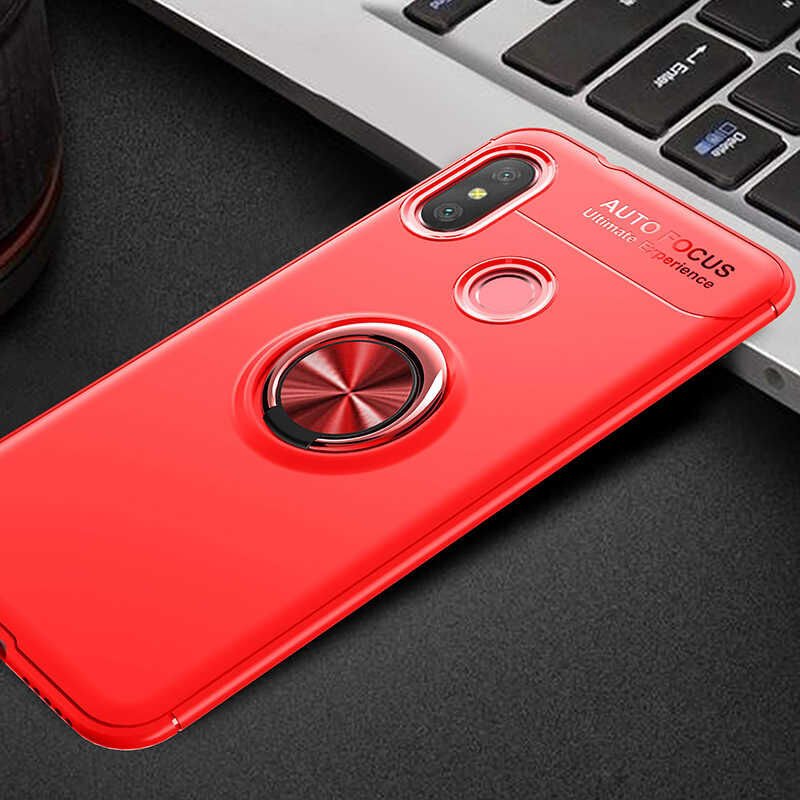 Xiaomi Redmi Note 6 Pro Kılıf Kamera Çıkıntılı Renkli Yüzüklü Standlı Mıknatıslı Kapak (RAVEL) Siyah-Rose Gold