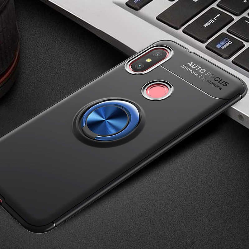 Xiaomi Redmi Note 6 Pro Kılıf Kamera Çıkıntılı Renkli Yüzüklü Standlı Mıknatıslı Kapak (RAVEL) Siyah-Rose Gold