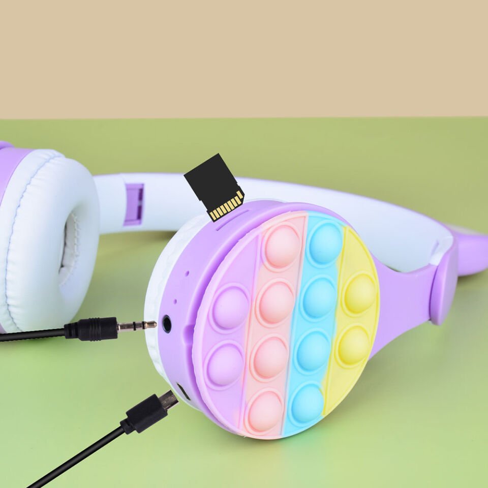 RGB Led Işıklı Kedi Kulağı Band Tasarımı Katlanabilir Kulak Üstü Bluetooth Kulaklık (B30) Mor