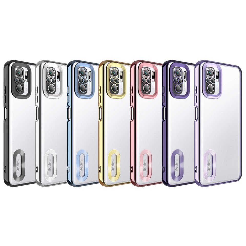 Xiaomi Redmi Note 10S Kılıf Kamera Lens Korumalı Logo Gösteren Parlak Kenarlı Kapak (OMEGA) Rose Gold