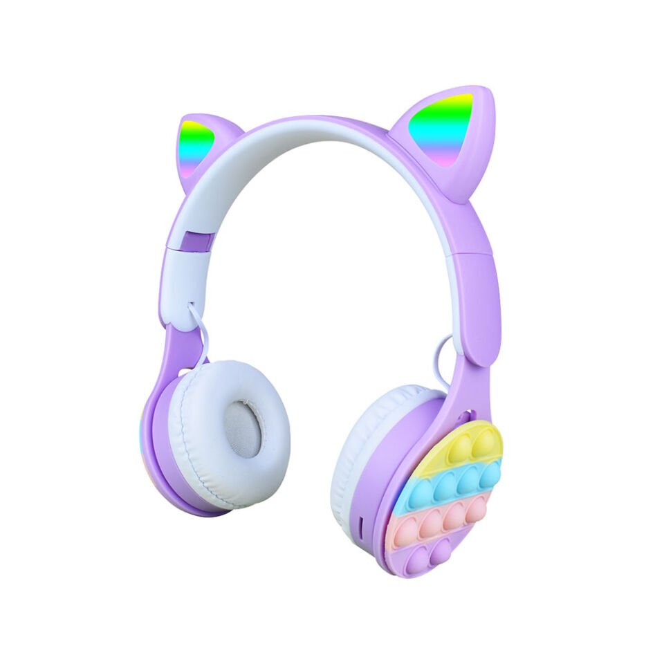 RGB Led Işıklı Kedi Kulağı Band Tasarımı Katlanabilir Kulak Üstü Bluetooth Kulaklık (B30) Pembe
