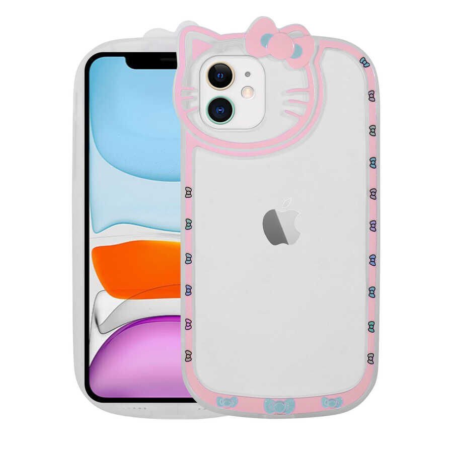 Apple iPhone 11 Kılıf Kedi Figürlü Transparan Sert Silikon HEPTEKİLETİŞİM Kity Kapak