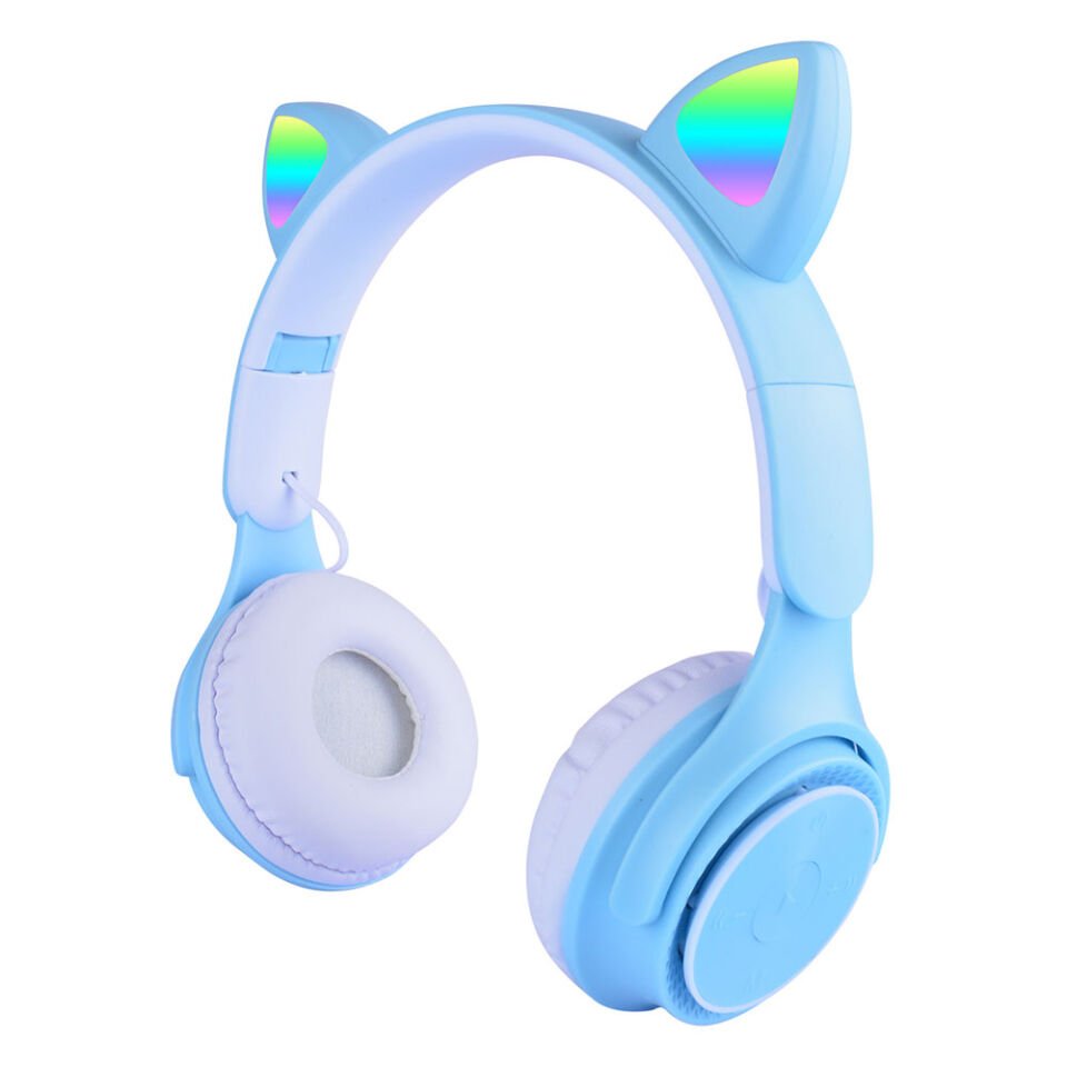 RGB Led Işıklı Kedi Kulağı Band Tasarımlı Katlanabilir Kulak Üstü Bluetooth Kulaklık (M6 Pro Cat) Siyah