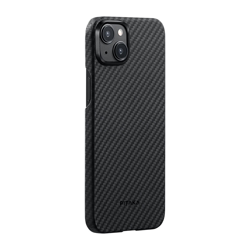Apple iPhone 15 Plus Kılıf Magsafe Şarj Özellikli 1500D Aramid Fiber Pitaka Ultra-Slim Classic Serisi Black-Grey Twill Kapak