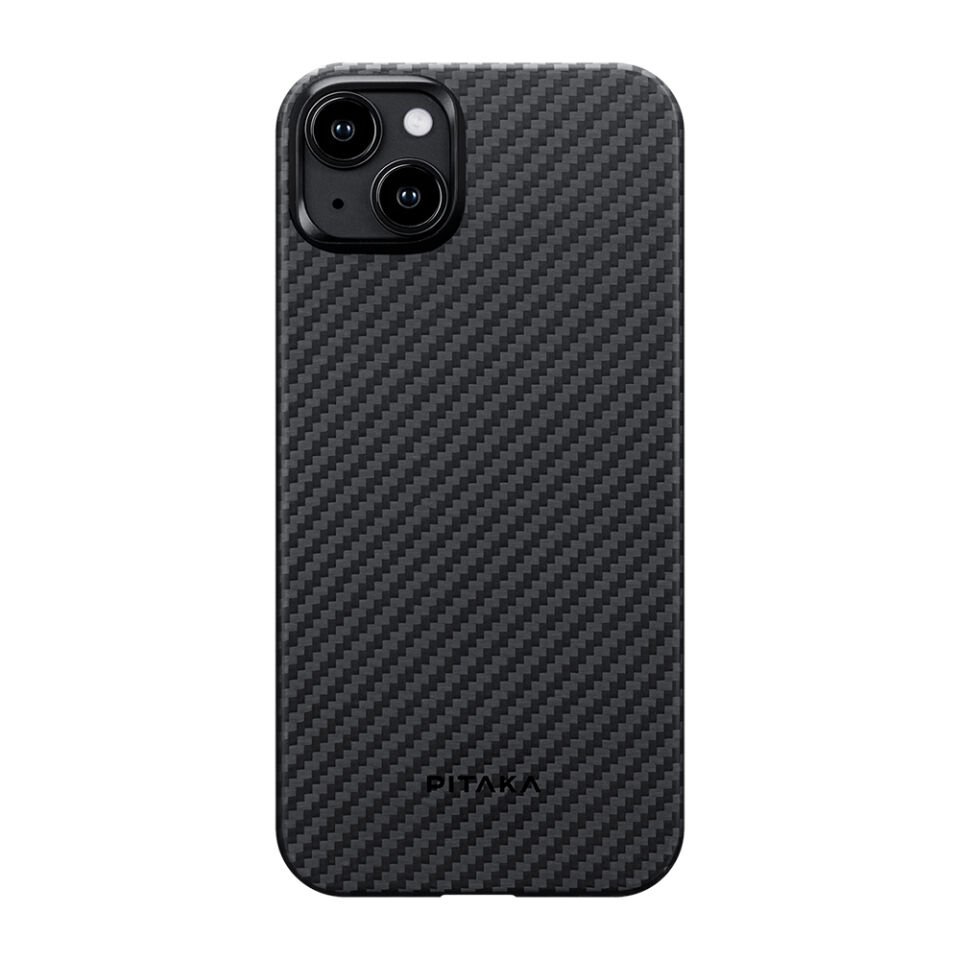 Apple iPhone 15 Plus Kılıf Magsafe Şarj Özellikli 1500D Aramid Fiber Pitaka Ultra-Slim Classic Serisi Black-Grey Twill Kapak