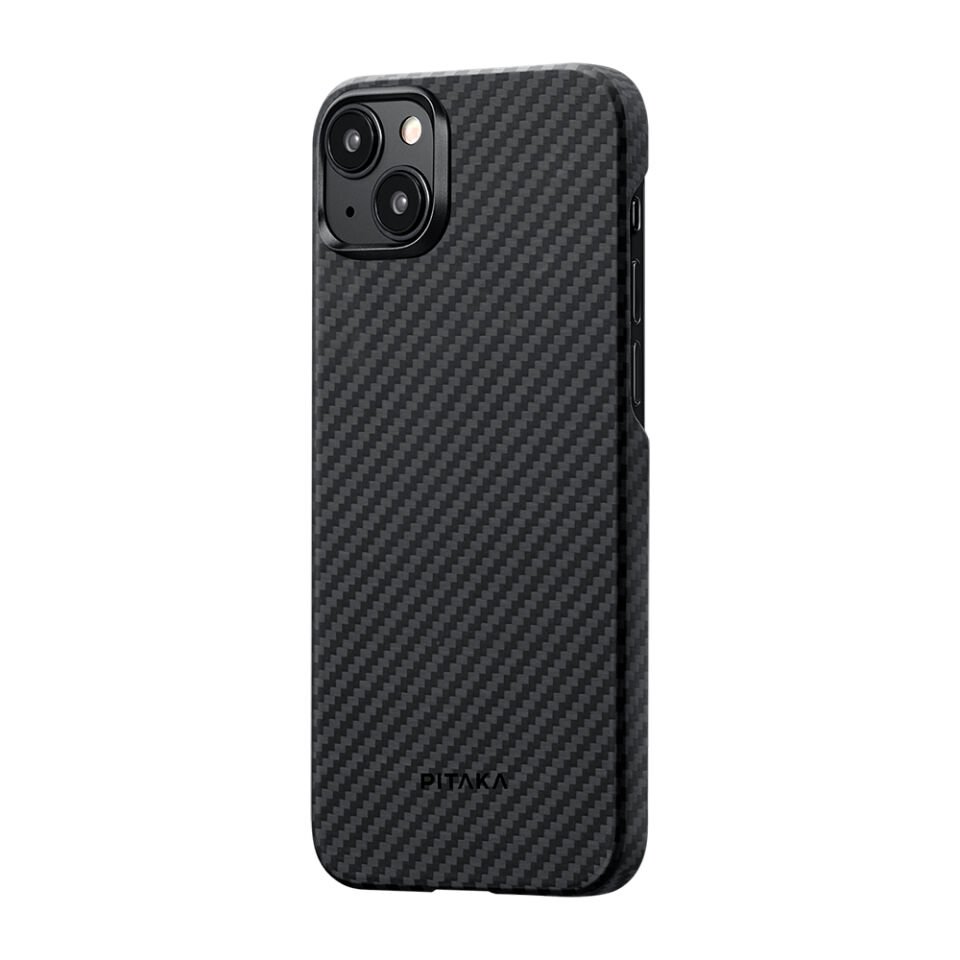 Apple iPhone 15 Plus Kılıf Magsafe Şarj Özellikli 1500D Aramid Fiber Pitaka Ultra-Slim Classic Serisi Black-Grey Twill Kapak