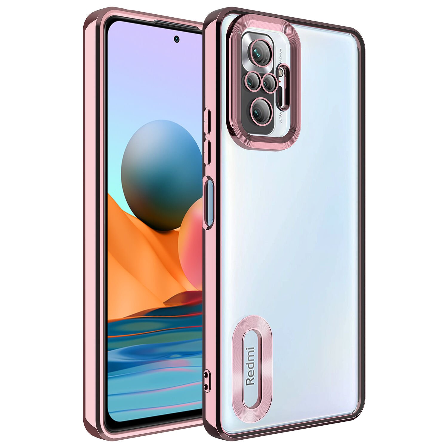 Xiaomi Redmi Note 10 Pro Kılıf Kamera Lens Korumalı Logo Gösteren Parlak Kenarlı Kapak (OMEGA) Lila