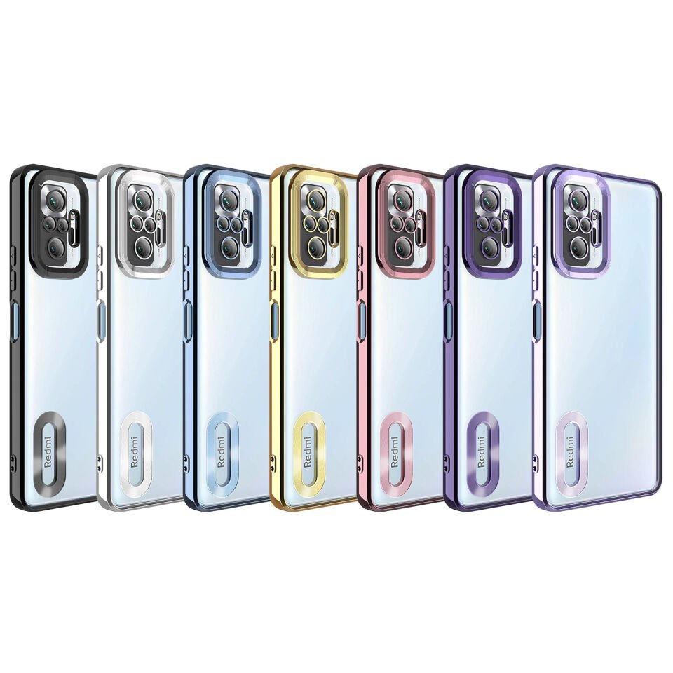 Xiaomi Redmi Note 10 Pro Kılıf Kamera Lens Korumalı Logo Gösteren Parlak Kenarlı Kapak (OMEGA) Lila