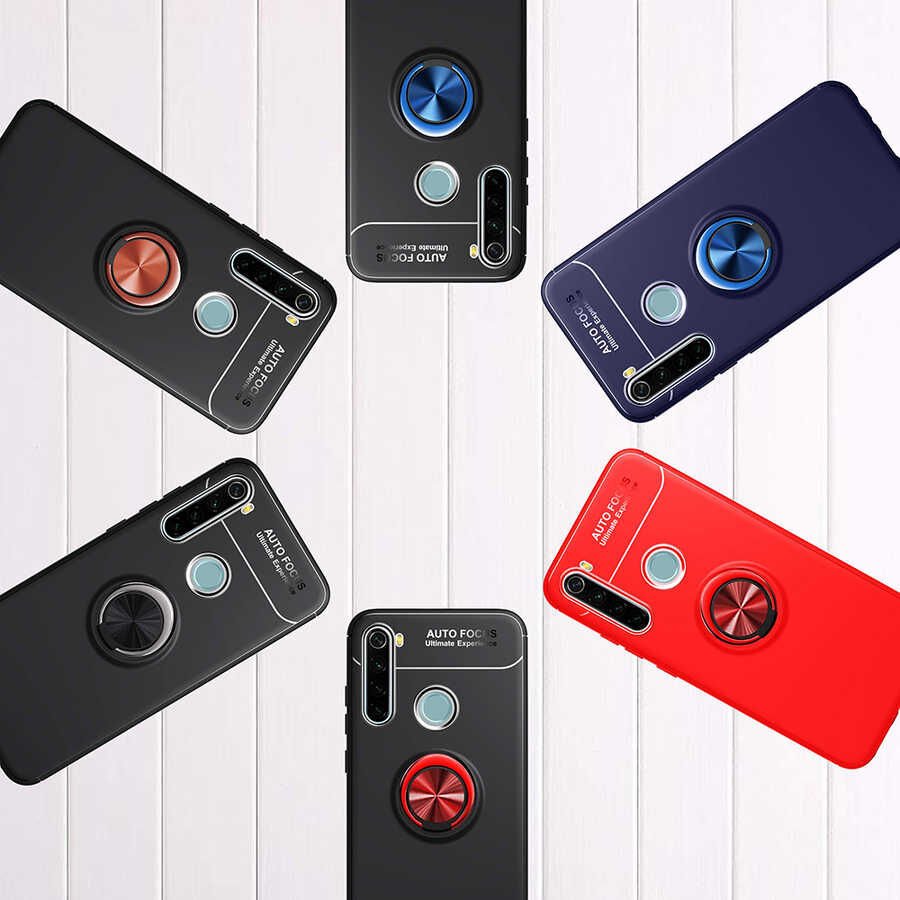 Xiaomi Redmi Note 8 Kılıf Kamera Çıkıntılı Renkli Yüzüklü Standlı Mıknatıslı Kapak (RAVEL) Siyah-Kırmızı