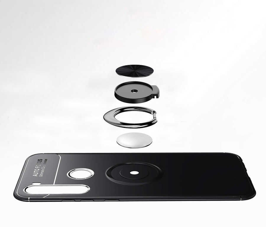 Xiaomi Redmi Note 8 Kılıf Kamera Çıkıntılı Renkli Yüzüklü Standlı Mıknatıslı Kapak (RAVEL) Siyah-Mavi