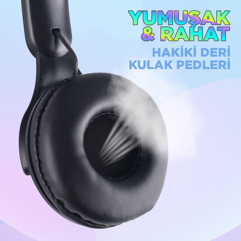 RGB Led Işıklı Kedi Kulağı Band Tasarımlı Katlanabilir Kulak Üstü Bluetooth Kulaklık (M6 Pro Cat) Beyaz