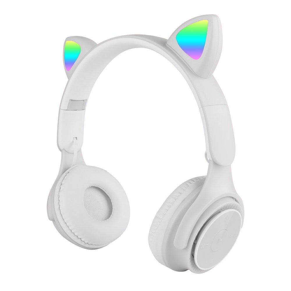 RGB Led Işıklı Kedi Kulağı Band Tasarımlı Katlanabilir Kulak Üstü Bluetooth Kulaklık (M6 Pro Cat) Beyaz