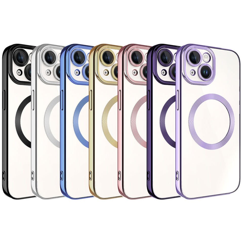 iPhone 15 Kılıf Magsafe Şarj Destekli Kamera Korumalı Kenarları Renkli Kapak (SETRO) Gold