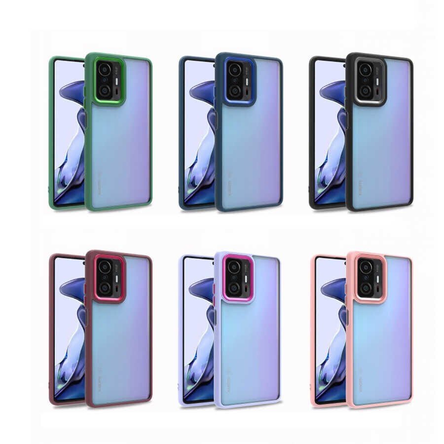 Xiaomi Mi 11T Pro 5G Kılıf Kamera Çıkıntılı Arkası Şeffaf Hassas Tuşlu Kenarlı Kapak (Flora) Mavi