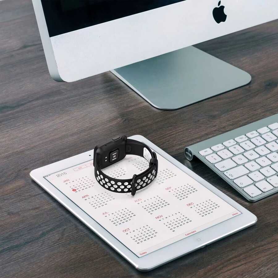 Xiaomi Redmi Watch 2 Lite Silikon Kordon Metal Toka Dizaynı Tasarım (KRD-02) Mavi-Beyaz