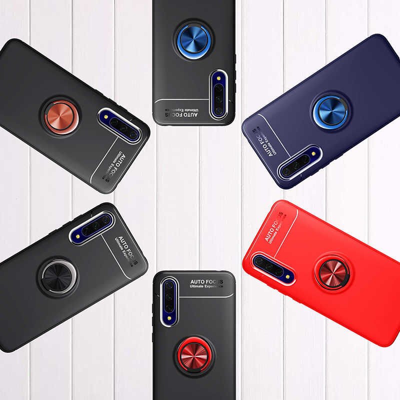 Huawei P Smart Pro 2019 Kılıf Kamera Çıkıntılı Renkli Yüzüklü Standlı Mıknatıslı Kapak (RAVEL) Kırmızı