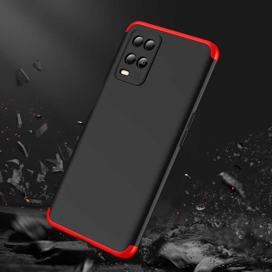 Oppo A54 4G Kılıf 360 Tam Koruma Ön Ve Arka Sert Mika Kapak Orjinal Ays Gkk Kapak Siyah-Mavi