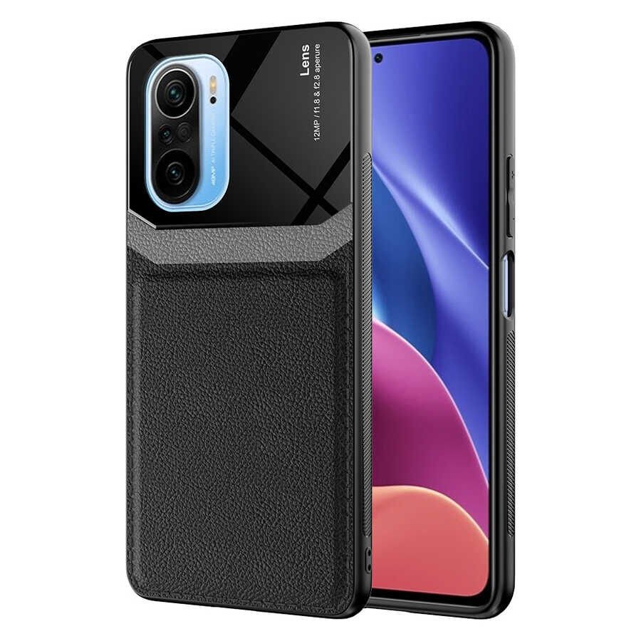 Xiaomi Mi 11İ Kılıf Parlak Sert Pc Deri Görünümlü Şık Tasarım Silikon Kapak (Emiks) Siyah