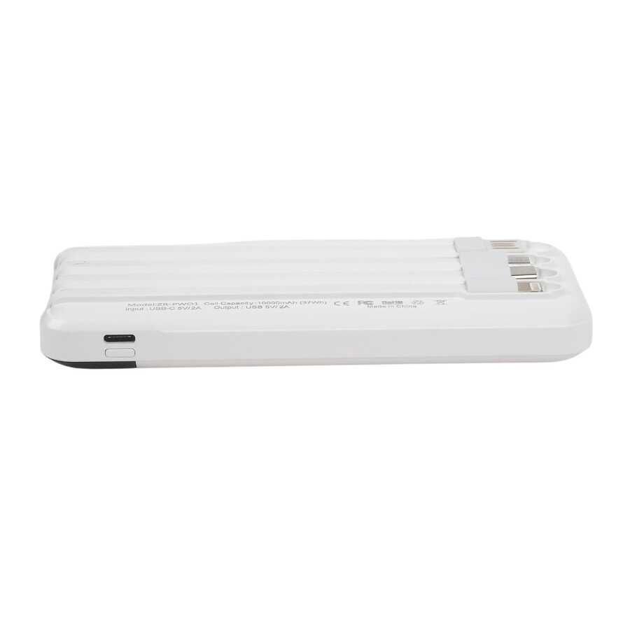 Led Göstergeli Taşınabilir Powerbank 10000 mAh Type-C - Micro - Lightning  (ZR-PW01) Beyaz
