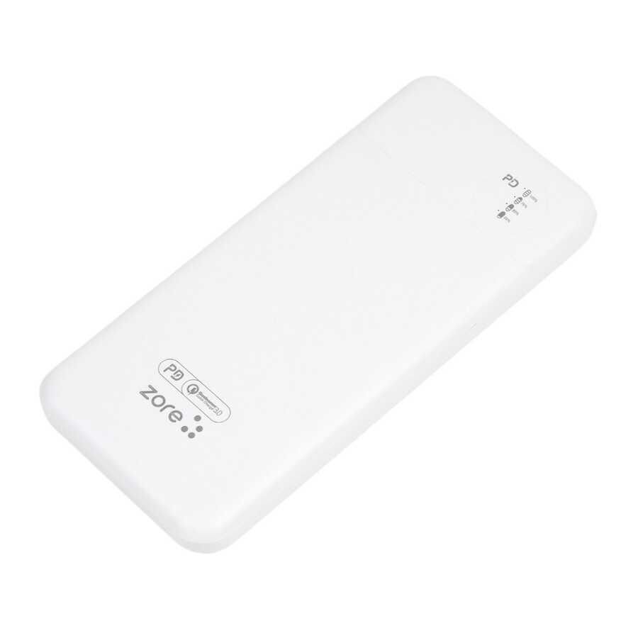 Led Işıklı Taşınabilir Powerbank 20W 10000 mAh (ZR-PW03 PD) Beyaz