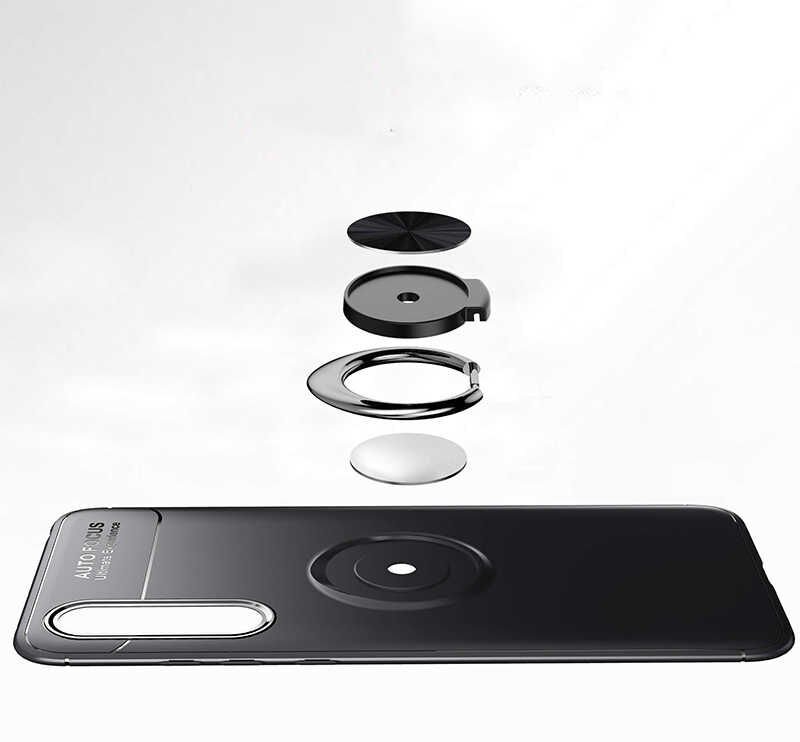 Huawei P Smart Pro 2019 Kılıf Kamera Çıkıntılı Renkli Yüzüklü Standlı Mıknatıslı Kapak (RAVEL) Siyah-Rose Gold