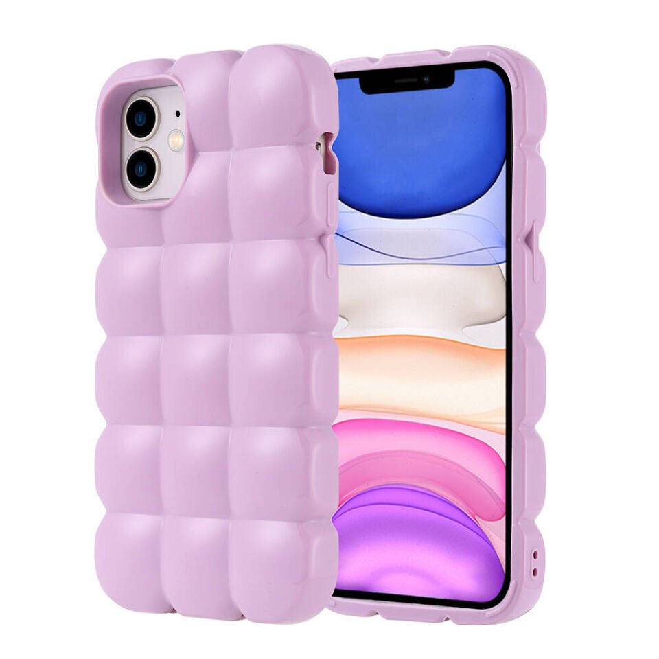 Apple iPhone 11 Kılıf Parlak Esnek Silikon Küp Dilimli Kabartmalı Yapılı Kapak (DOM) Lila