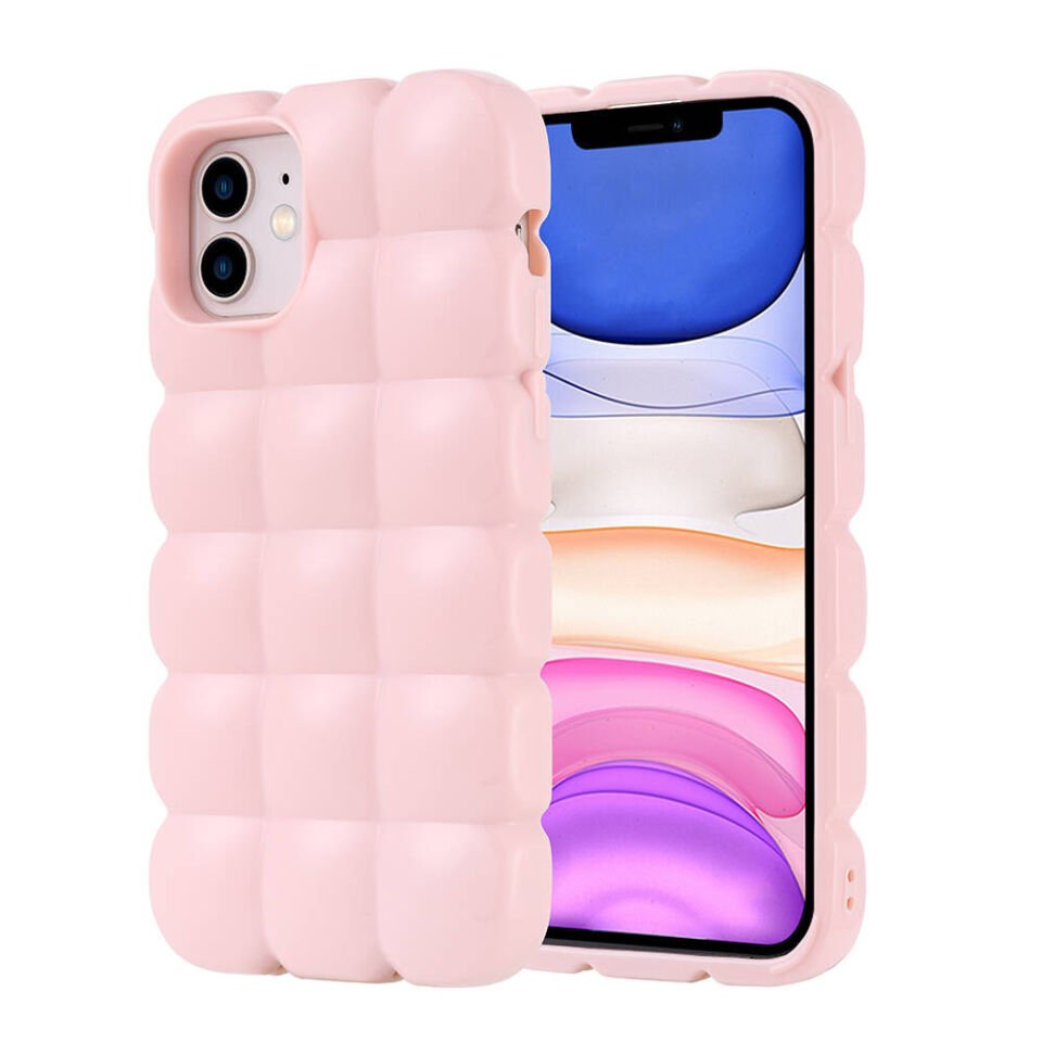 Apple iPhone 11 Kılıf Parlak Esnek Silikon Küp Dilimli Kabartmalı Yapılı Kapak (DOM) Pembe