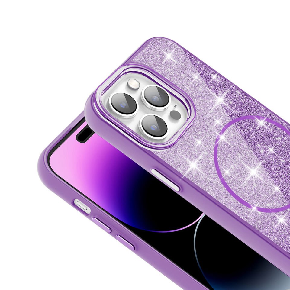 Apple iPhone 14 Pro Max Kılıf Magsafe Şarj Özellikli Parlayan Simli HEPTEKİLETİŞİM Okso Kapak