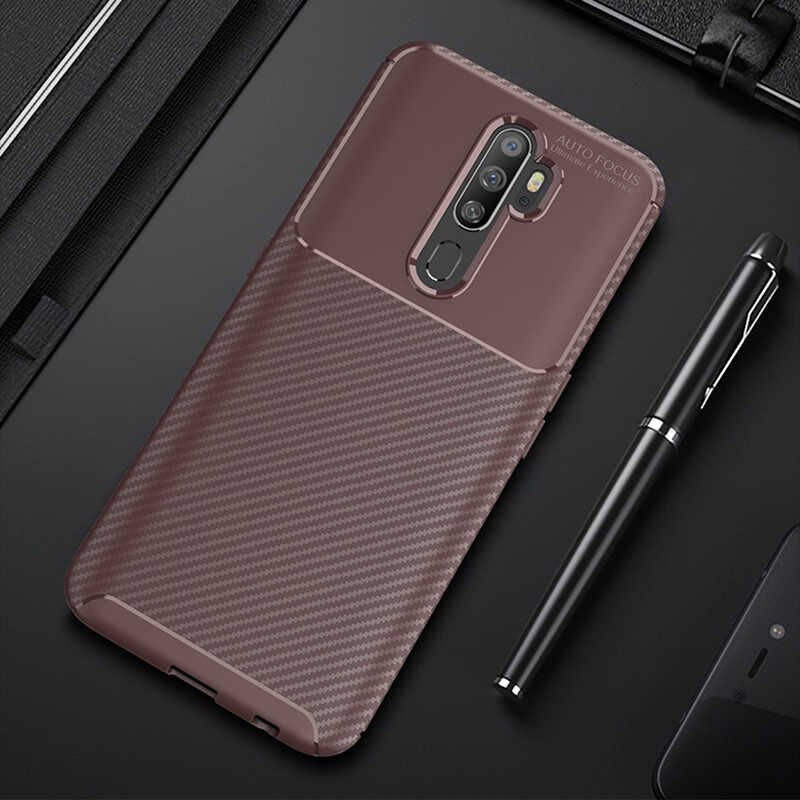 Oppo A5 2020 Kılıf Kamera Çıkıntılı Karbon Fiber Dokulu Renk Atmaz Kapak (NEGRO) Kahverengi