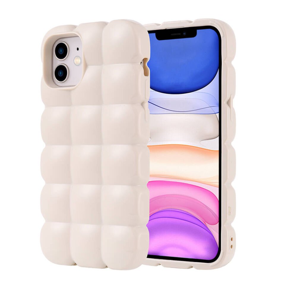 Apple iPhone 11 Kılıf Parlak Esnek Silikon Küp Dilimli Kabartmalı Yapılı Kapak (DOM) Beyaz