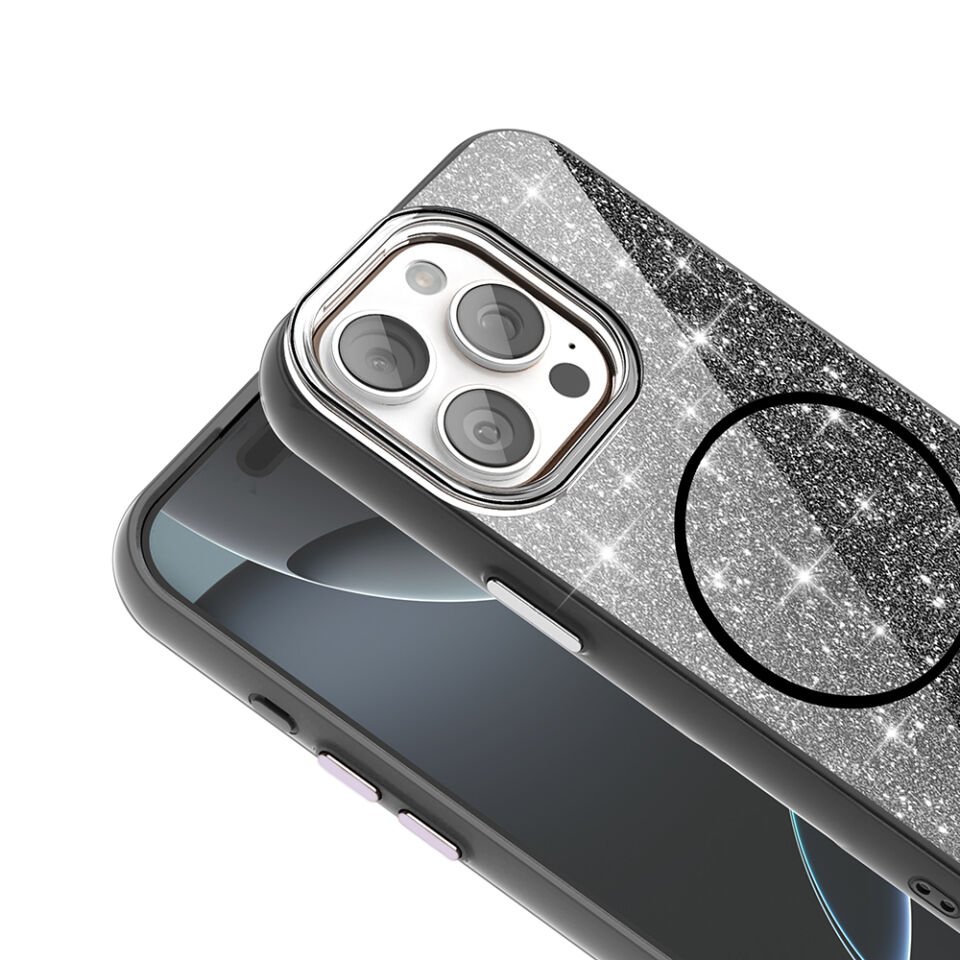 Apple iPhone 15 Pro Max Kılıf Magsafe Şarj Özellikli Parlayan Simli HEPTEKİLETİŞİM Okso Kapak