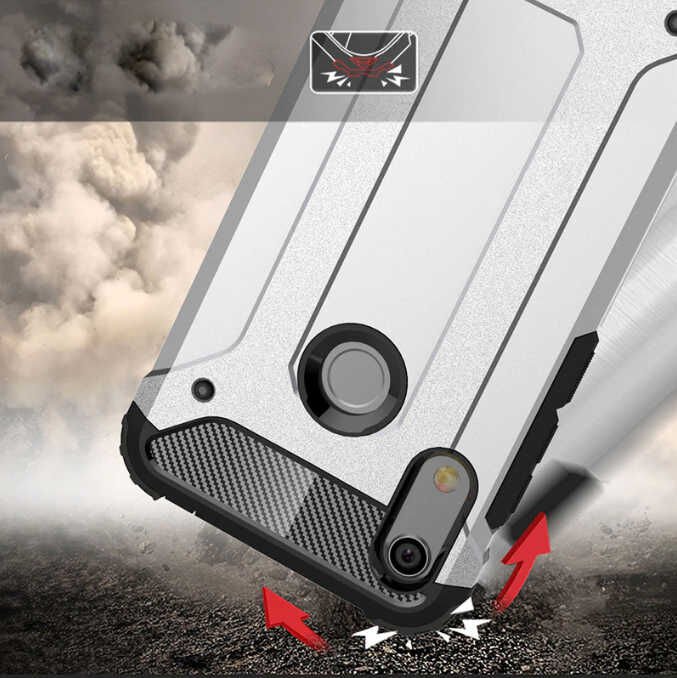Huawei Y6 2019 Kılıf Armor Köşe Korumalı Çift Katman Tank Zırh Kapak (CRASH) Mavi