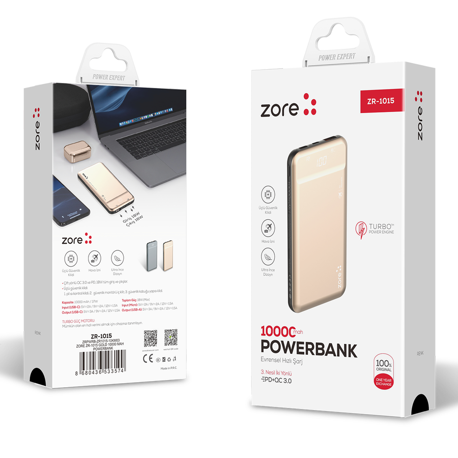 Powerbank 10000 Mah (ZR-1015) Gold