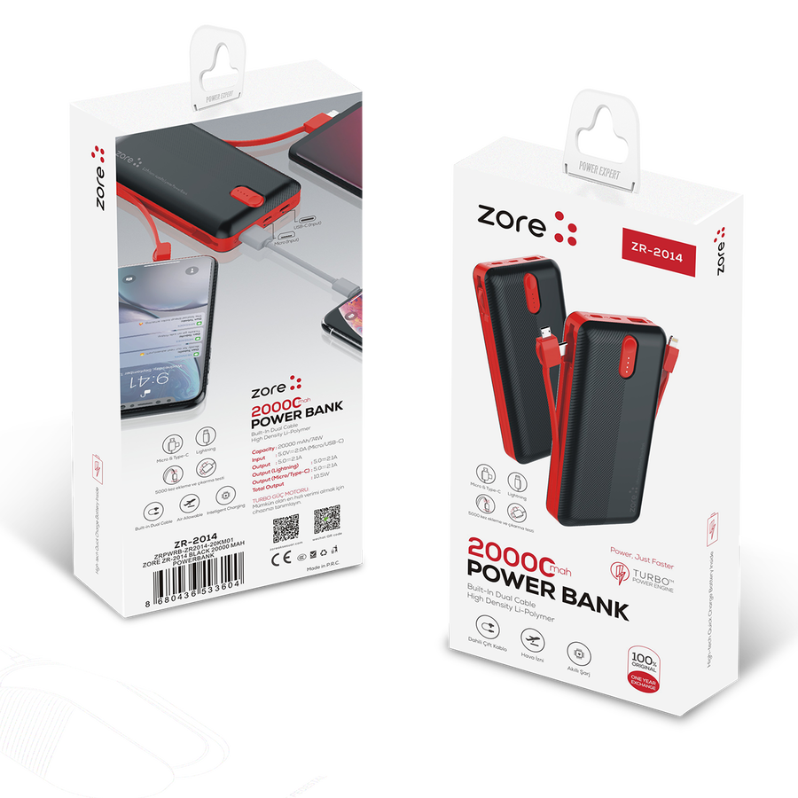 Powerbank 20000 Mah (ZR-2014) Beyaz