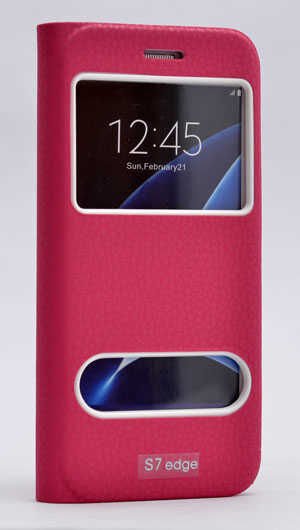 Samsung Galaxy S7 Edge Kapaklı Kılıf Mıknatıslı 360 Tam Korumalı (DOLCE) Pembe Koyu