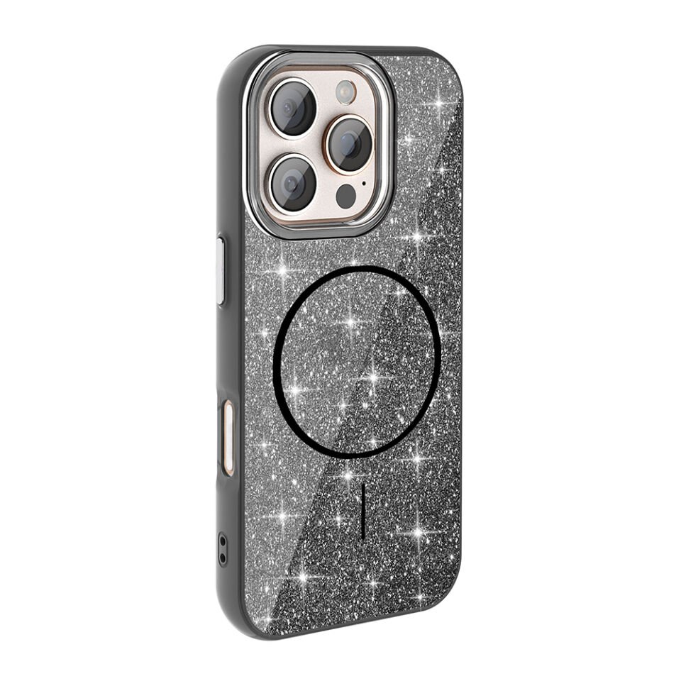 Apple iPhone 16 Pro Max Kılıf Magsafe Şarj Özellikli Parlayan Simli HEPTEKİLETİŞİM Okso Kapak