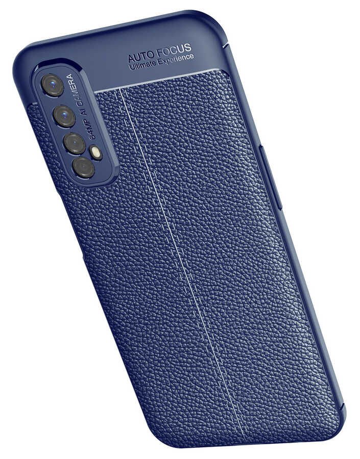 Realme 7 Kılıf Deri Görünümlü Renk Atmayan Dayanaklı Silikon Kapak (NİSS) Kırmızı