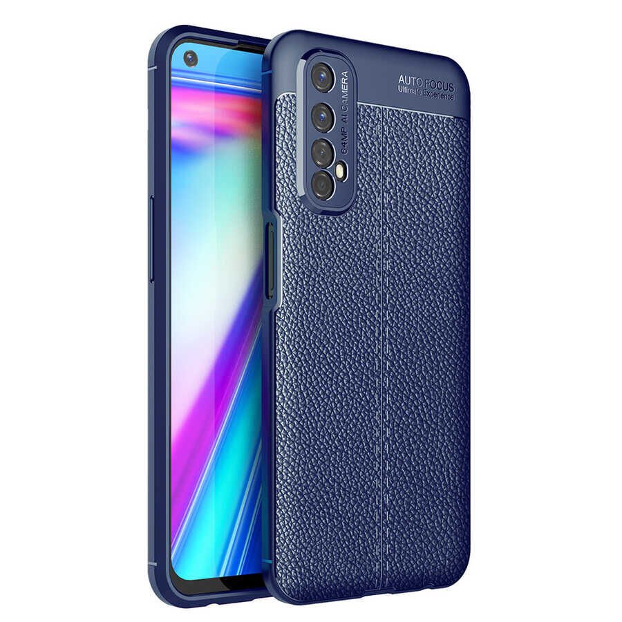 Realme 7 Kılıf Deri Görünümlü Renk Atmayan Dayanaklı Silikon Kapak (NİSS) Kırmızı