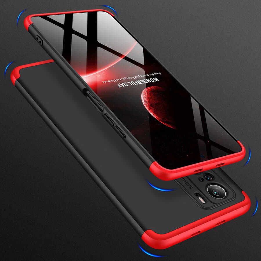 Xiaomi Redmi K40 Kılıf 360 Tam Koruma Ön Ve Arka Sert Mika Kapak Orjinal Ays Gkk Kapak Siyah-Kırmızı