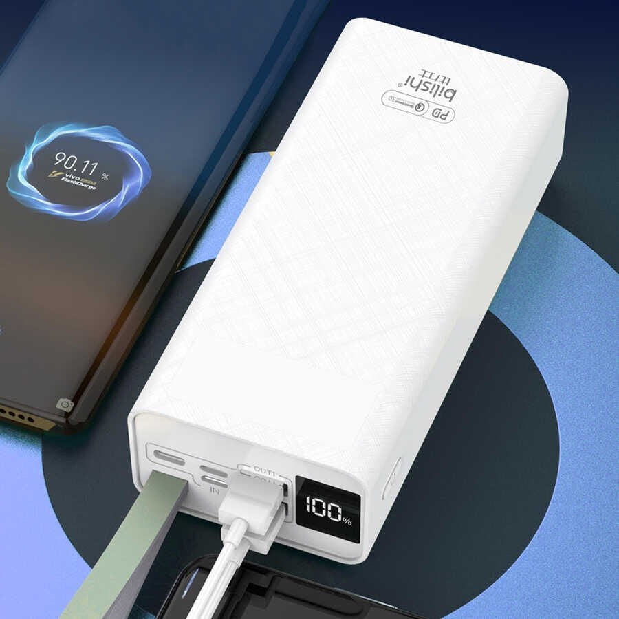 Askılı Led Göstergeli Taşınabilir Powerbank 30000 mAh (B-30) Beyaz