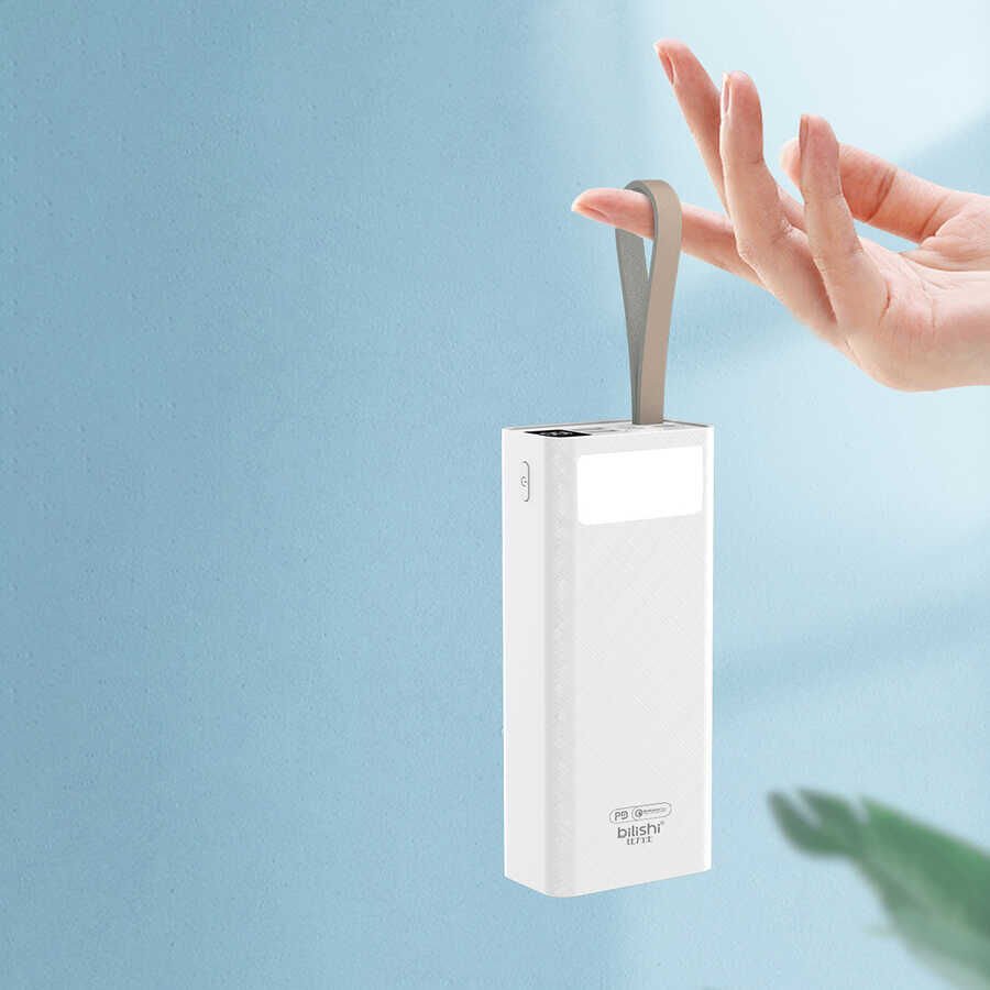 Askılı Led Göstergeli Taşınabilir Powerbank 30000 mAh (B-30) Beyaz