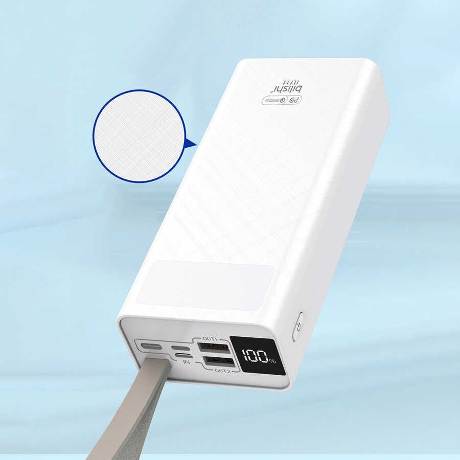 Askılı Led Göstergeli Taşınabilir Powerbank 30000 mAh (B-30) Beyaz