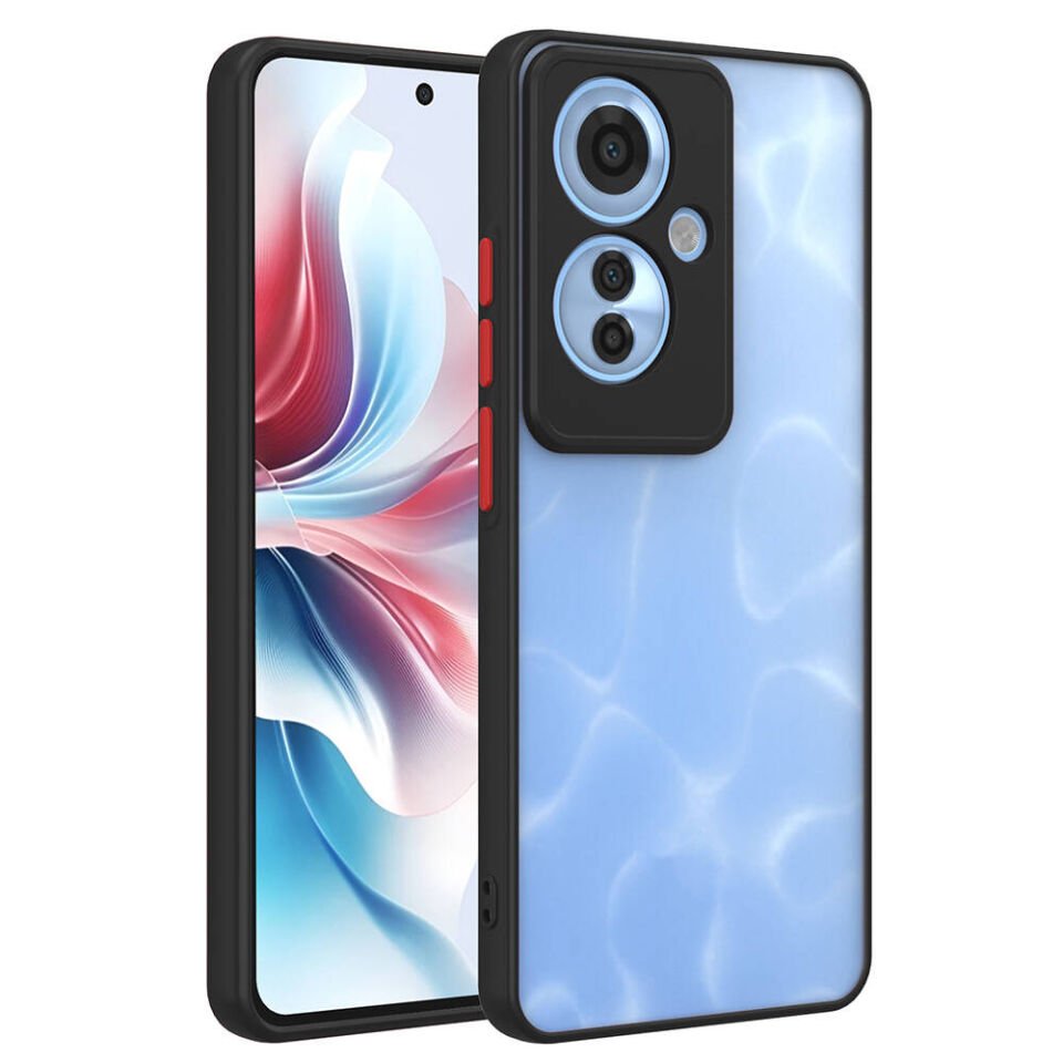 Oppo Reno 11F 5G Kılıf Mat Kamera Korumalı Renkli Tuşlu Sert Silikon Kapak (HUX) Siyah
