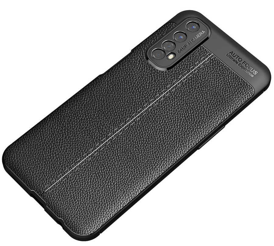 Realme 7 Kılıf Deri Görünümlü Renk Atmayan Dayanaklı Silikon Kapak (NİSS) Lacivert