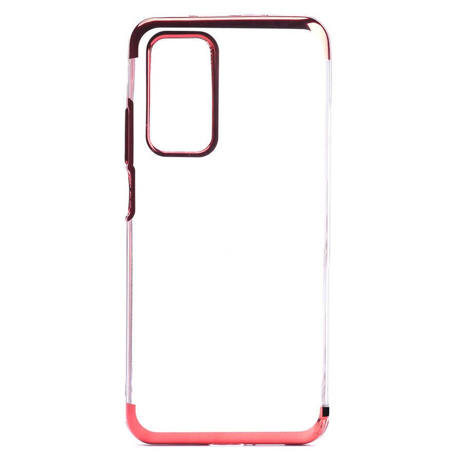 Huawei P Smart 2021 Kılıf Dört Köşe Renkli Lazer Şeffaf Silikon Kapak (GLİTTER) Kırmızı