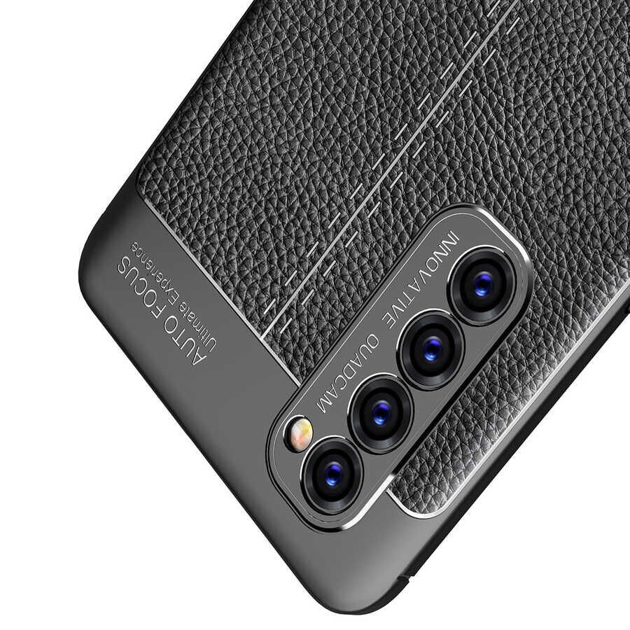 Oppo Reno 4 Pro 4G Kılıf Deri Görünümlü Renk Atmayan Dayanaklı Silikon Kapak (NİSS) Siyah